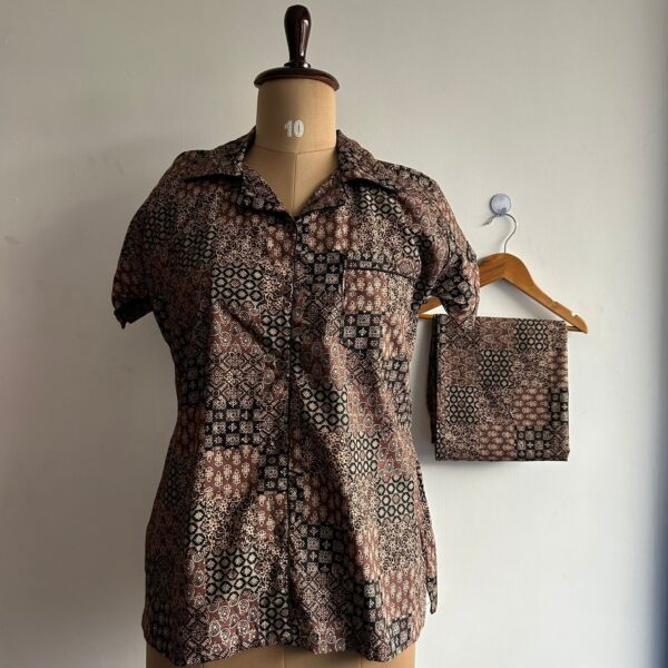 Brown Printed Pure Cotton Shirt Pyjama Set