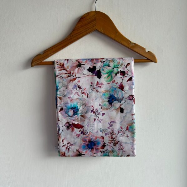 Blue Floral Printed White Pure Cotton Kaftan Loungewear Pyjama Set - Image 2