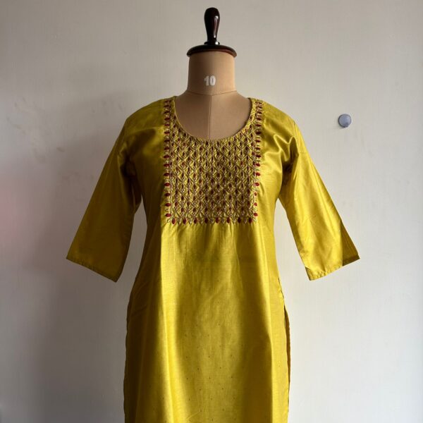 Lemon Yellow Embroidery Kurti