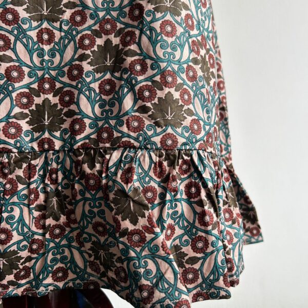 Green And Brown Floral Printed Premium Cotton Ruffle Sleeve Short Maternity Gown - Image 3