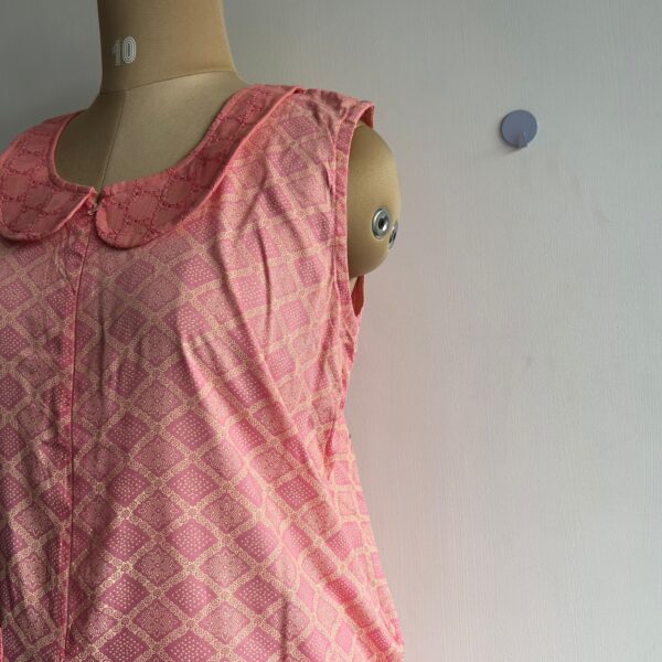 Pale Peach Printed Premium Rayon Peter Pan Collar Long Zip Sleeveless Feeding Nighty | Attaching Sleeve Available - Image 2