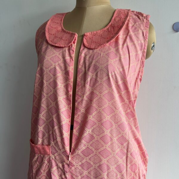 Pale Peach Printed Premium Rayon Peter Pan Collar Long Zip Sleeveless Feeding Nighty | Attaching Sleeve Available - Image 3