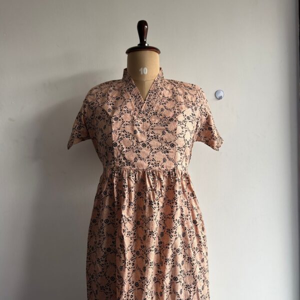 Cream Floral Printed Premium Cotton V Collar Neck Short Maternity Gown