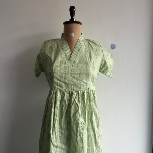 Pastel Green Printed Premium Cotton V Collar Neck Short Maternity Gown