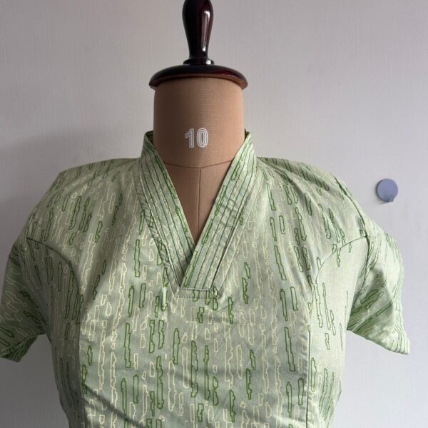 Pastel Green Printed Premium Cotton V Collar Neck Short Maternity Gown - Image 2