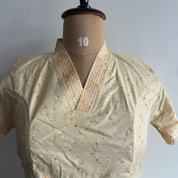 Pale Yellow Printed Premium Cotton V Collar Neck Short Maternity Gown - Image 2