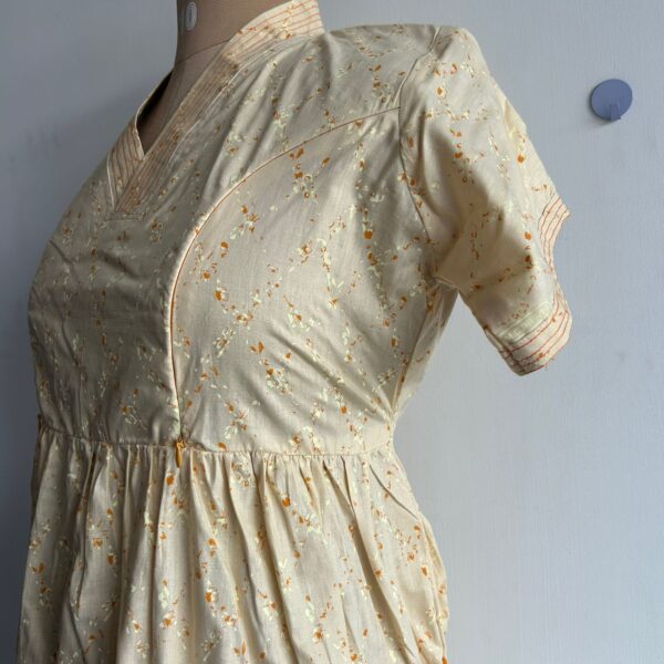 Pale Yellow Printed Premium Cotton V Collar Neck Short Maternity Gown - Image 3