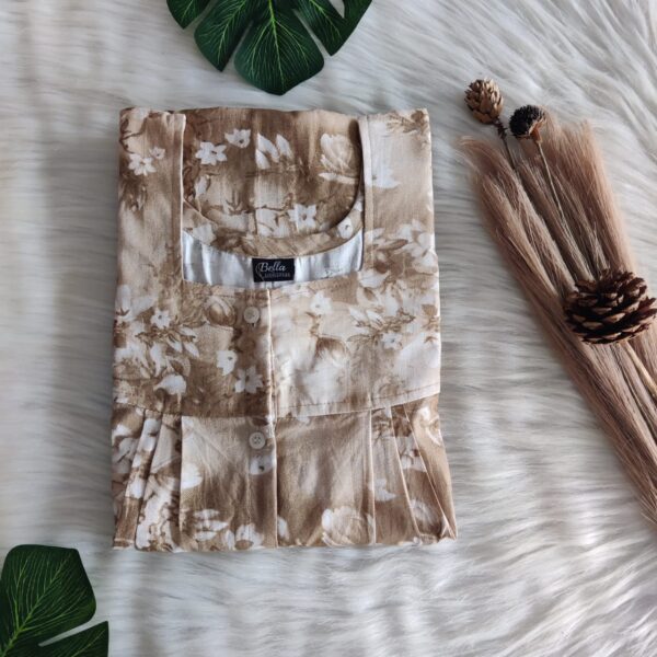Brown Floral Printed Premium Cotton Full Open Labour Room Nighty