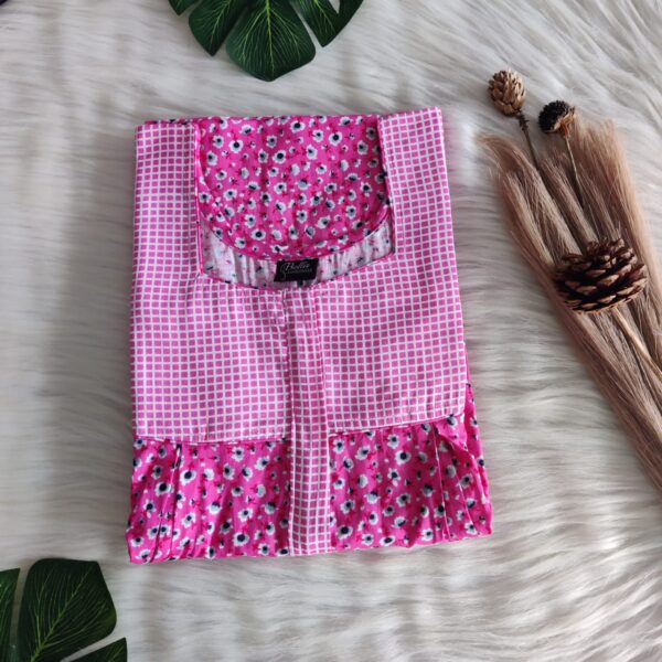White And Pink Floral Printed Premium Cotton Pleated Vertical Zip Feeding Nighty | Free Size | Chest Width 44″| Length 54″-56″|