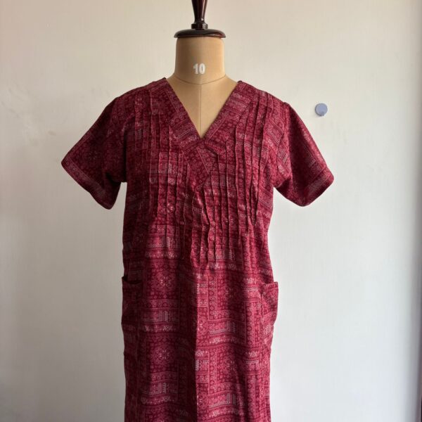 Maroon Printed V-Neck Alpine Churidar Cut Nighty | Free Size | Chest Width 44″| Length 56″|