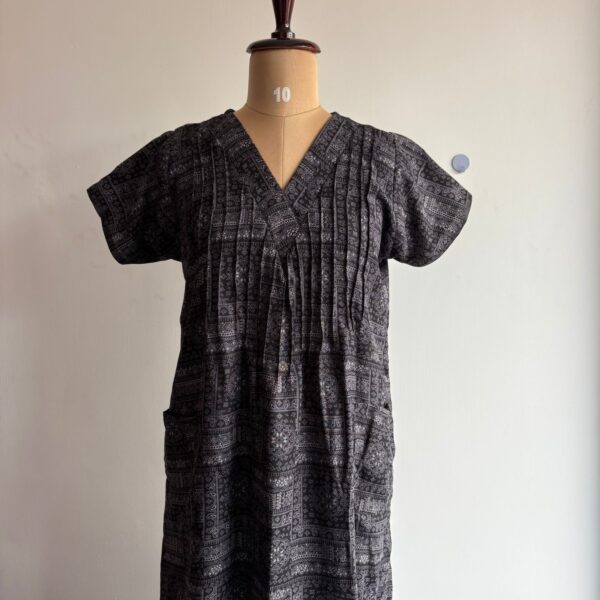 Black Printed V-Neck Alpine Churidar Cut Nighty | Free Size | Chest Width 44″| Length 56″|