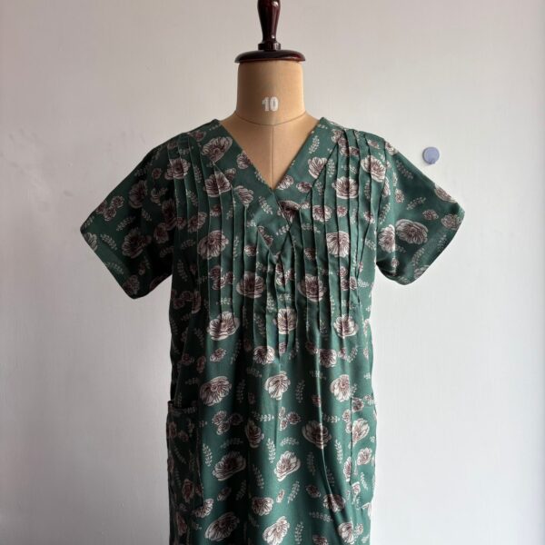 Green Floral Printed V-Neck Alpine Churidar Cut Nighty | Free Size | Chest Width 44″| Length 56″|