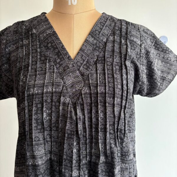 Black Printed V-Neck Alpine Churidar Cut Nighty | Free Size | Chest Width 44″| Length 56″| - Image 2