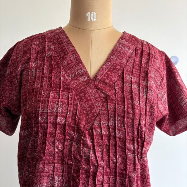 Maroon Printed V-Neck Alpine Churidar Cut Nighty | Free Size | Chest Width 44″| Length 56″| - Image 2