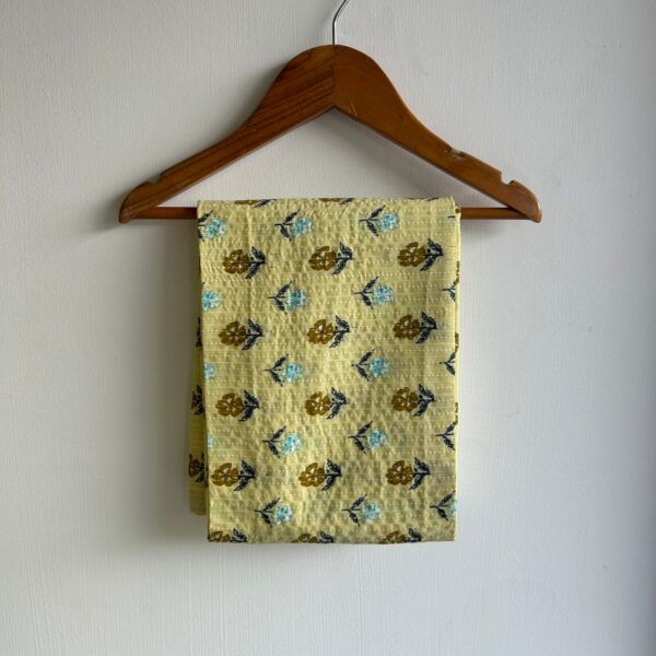 Yellow Floral Printed Kantha Cotton Kaftan Loungewear Pyjama Set | Free Size | - Image 3