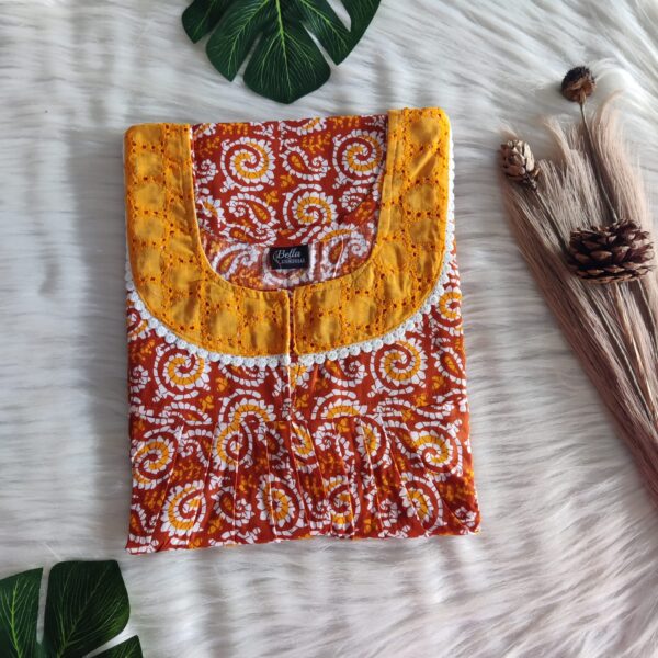 Rust Brown Batik Printed Premium Cotton Hakoba Lace Nighty | Free Size | Chest Width 44″| Length 54″-56″|