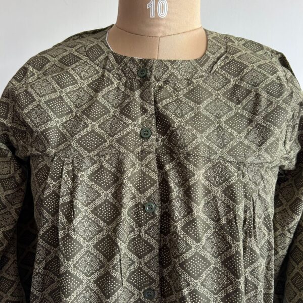 Olive Green Printed Rayon Full Sleeve Pyjama Set | Free Size | - Image 2