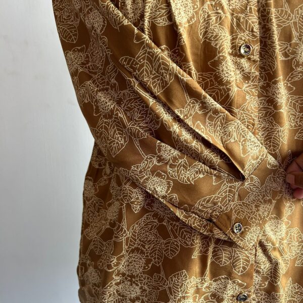 Brown Floral Printed Rayon Full Sleeve Pyjama Set | Free Size | - Image 3