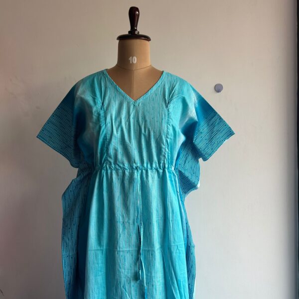 Pale And Dark Blue Printed Feeding Kaftan | Free Size | Chest Width 44″| Length 56″|