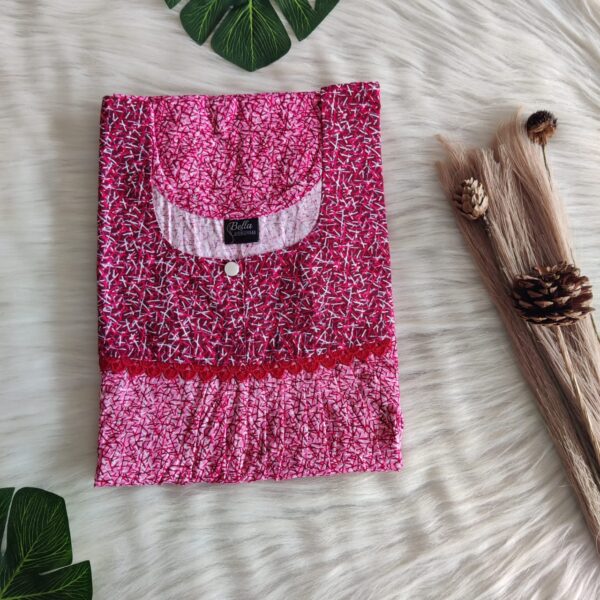 Maroon And Peach Printed Premium Cotton Lace Nighty | Free Size | Chest Width 44″| Length 54″-56″|