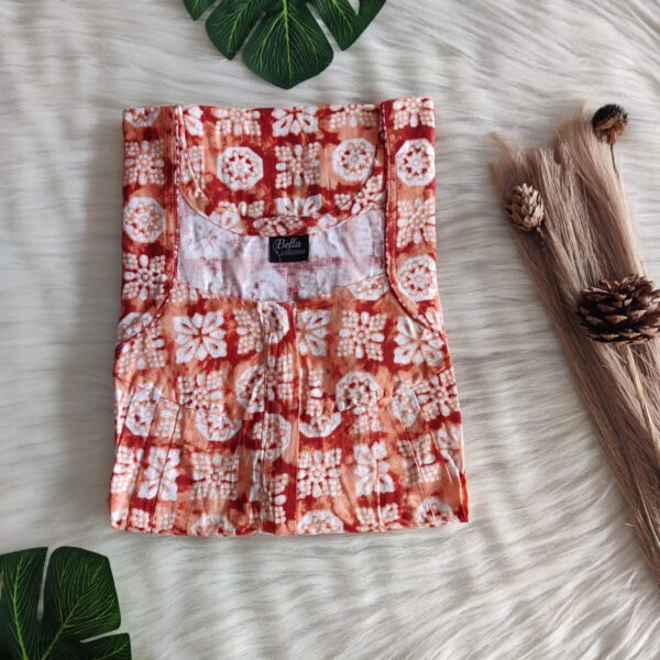 Orange And White Printed Premium Cotton Pleated Zip Nighty | Free Size | Chest Width 44″| Length 54″-55″|