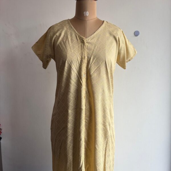 Cream Printed Rayon Short Full Open Labour Room Nighty | Free Size | Chest Width 44″| Length 44″|