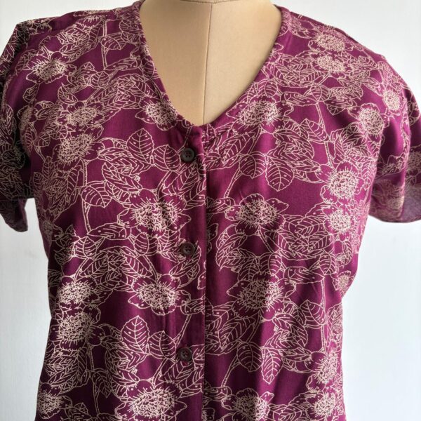 Wine Floral Printed Rayon Short Full Open Labour Room Nighty | Free Size | Chest Width 44″| Length 44″| - Image 2