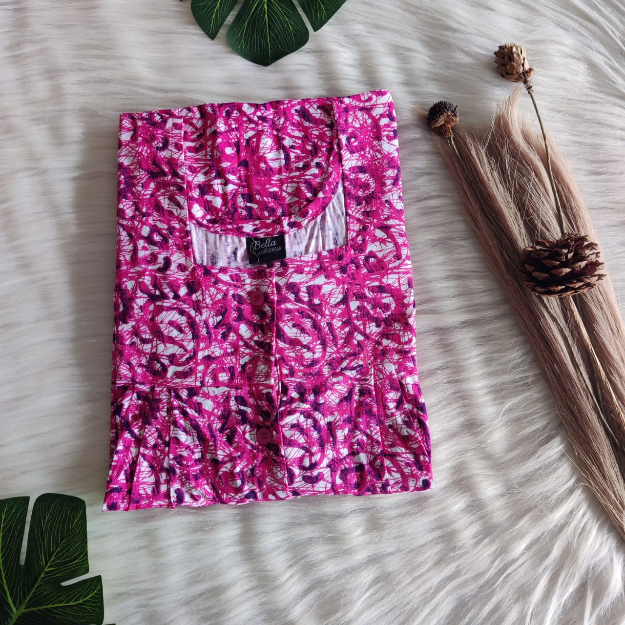 Pink Printed Premium Cotton Full Open Labour Room Nighty | Free Size | Chest Width 44″| Length 54″-56″|