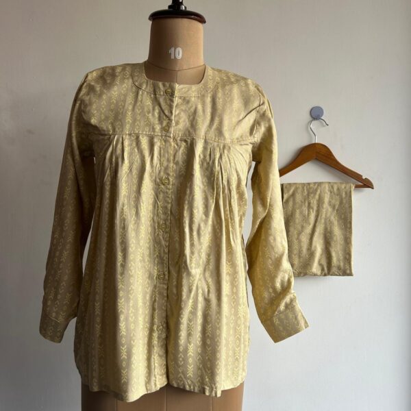 Cream Printed Rayon Full Sleeve Pyjama Set | Free Size |