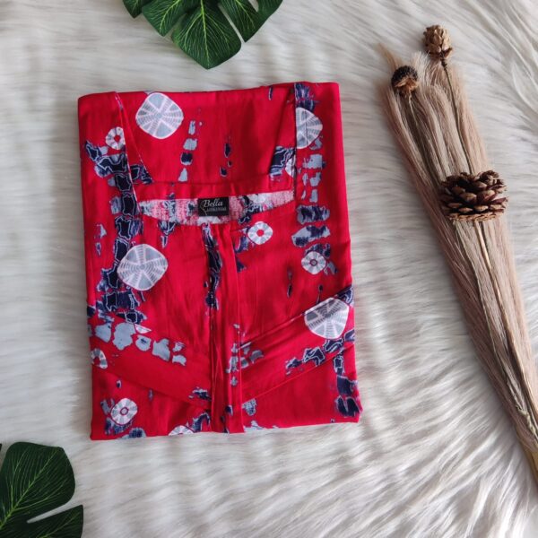 Red Batik Printed Premium Cotton Horizontal Zip Feeding Nighty | Free Size | Chest Width 44″| Length 54″-56″|