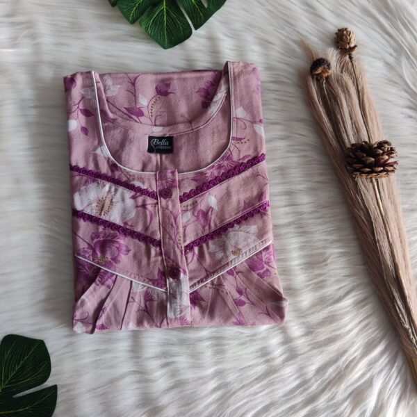 Mauve Floral Printed Alpine Double Lace Button Nighty | Free Size | Chest Width 44″| Length 54″-56″|