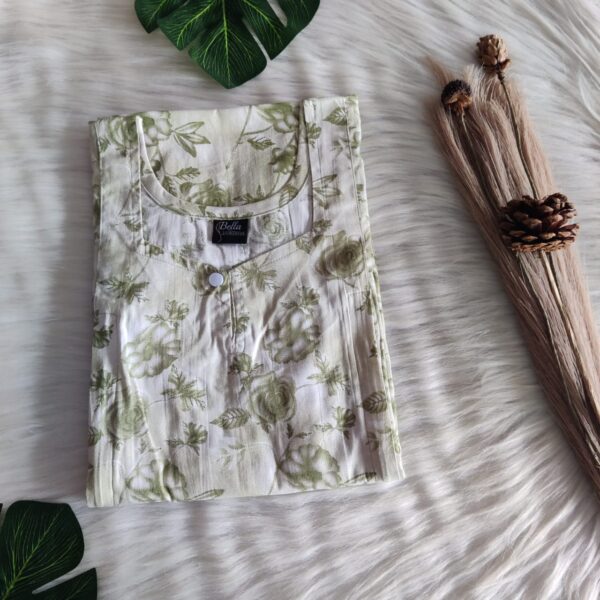 Pastel Green Floral Printed Premium Cotton Aline Cut Vertical Zip Feeding Nighty | Free Size | Chest Width 44″| Length 54″-56″|