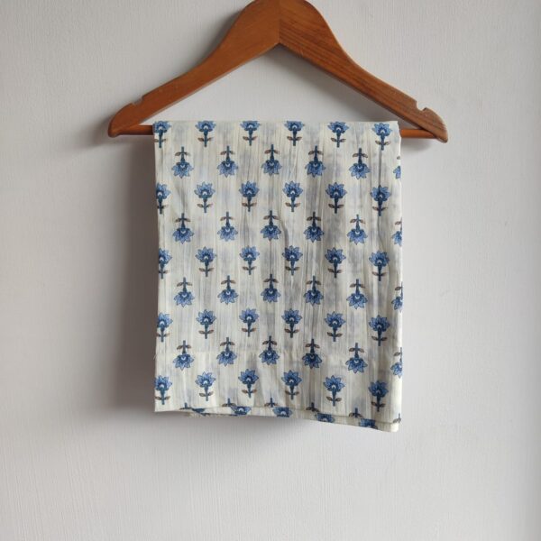 Blue Floral Printed White Cotton 3 Piece Set Kurti Collection | BK0007 - Image 4