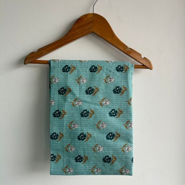 Blue Floral Printed Kantha Cotton Shirt Pyjama Set | Free Size | - Image 3