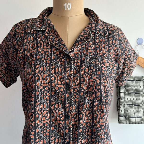 Black Floral Printed Kantha Cotton Shirt Pyjama Set | Free Size | - Image 2