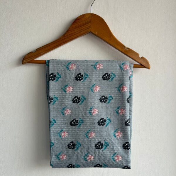 Grey Floral Printed Kantha Cotton Shirt Pyjama Set | Free Size | - Image 3