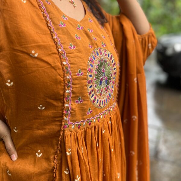 Rust Brown Printed Mul Cotton 3 Piece Set Anarkali Kurti Collection | BK0012 - Image 2