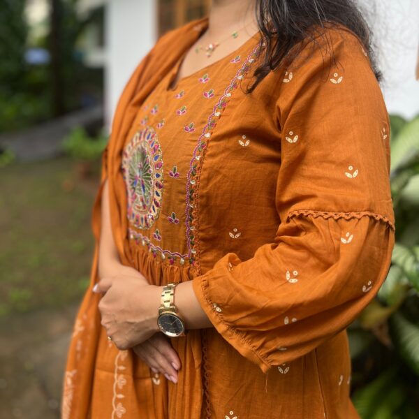 Rust Brown Printed Mul Cotton 3 Piece Set Anarkali Kurti Collection | BK0012 - Image 3