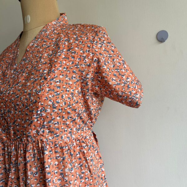 Orange And Grey Floral Printed Premium Cotton V Collar Neck Short Maternity Gown | Free Size | - Image 3