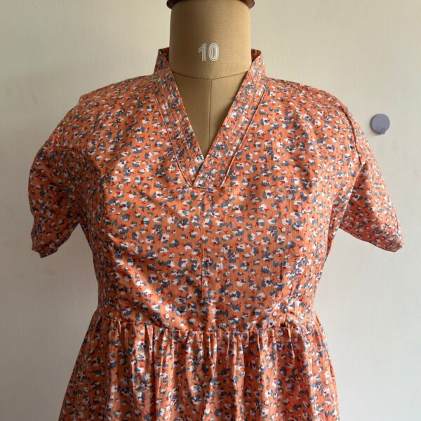Orange And Grey Floral Printed Premium Cotton V Collar Neck Short Maternity Gown | Free Size | - Image 2