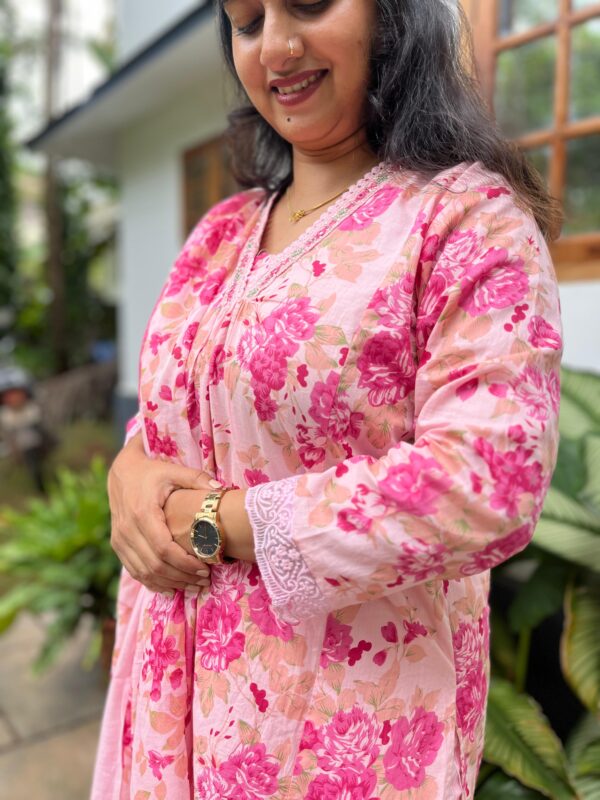 Pink Floral Printed Cotton 3 Piece Set Kurti Collection | BK0028 - Image 2