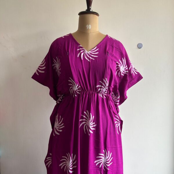 Purple Printed Premium Rayon Feeding Kaftan | Free Size | Chest Width 44″| Length 56″|