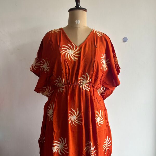 Orange Printed Premium Rayon Feeding Kaftan | Free Size | Chest Width 44″| Length 56″|