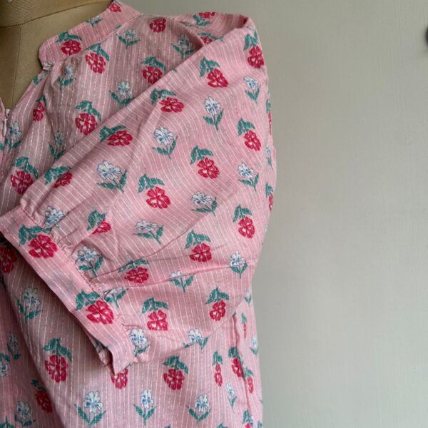 Pink Floral Printed Kantha Cotton Short Feeding Top With Centre Long Zip And Puff Sleeve | Free Size | - Image 3