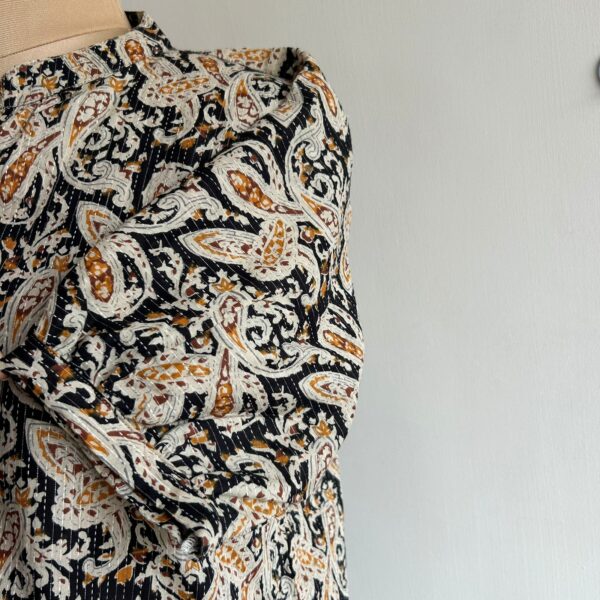 Black Kalamkari Printed Kantha Cotton Short Feeding Top With Centre Long Zip And Puff Sleeve | Free Size | - Image 3