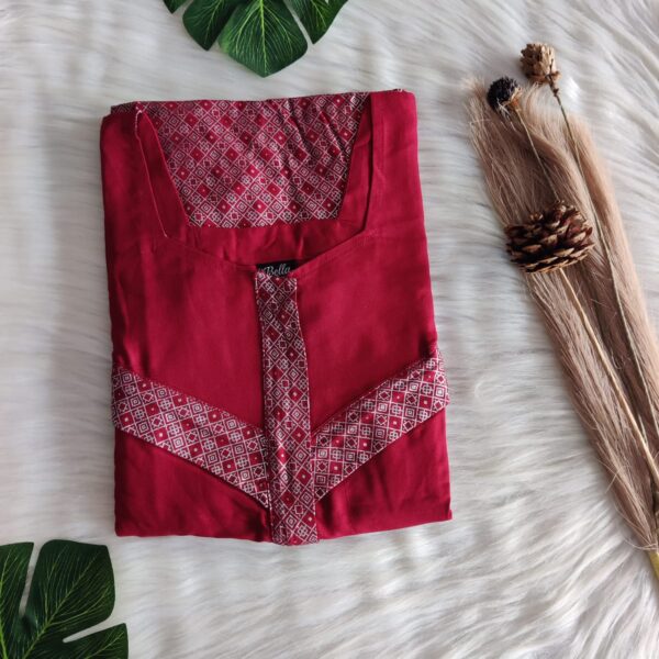 Maroon Silver Printed Premium Rayon Feeding Nighty With Two Side Horizontal Zip Free Size Short Sleeve (Suits for bra size 34"- 38" | 54-56 inch length)