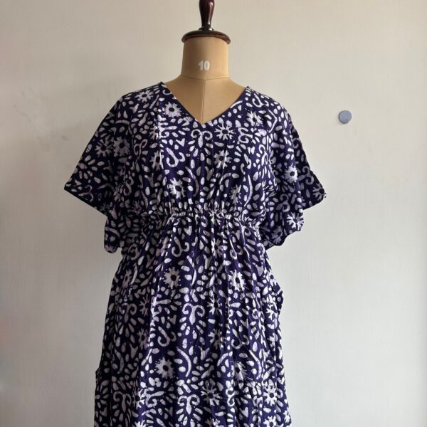 Violet Floral Batik Printed Premium Rayon Feeding Kaftan | Free Size | Chest Width 44″| Length 56″|