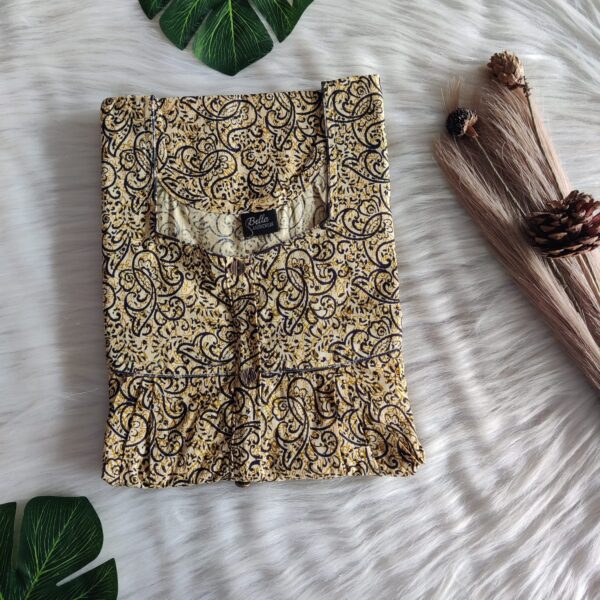 Cream And Black Printed Premium Cotton Button Zip Nighty | Free Size | Chest Width 44″| Length 55″-56″|