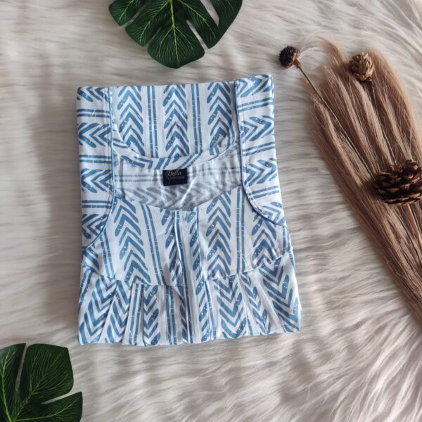 Grey Printed White Premium Cotton Pleated Zip Nighty | Free Size | Chest Width 44″| Length 54″-55″|