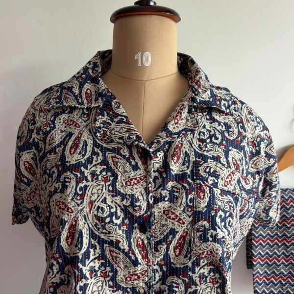 Navy-Blue Kalamkari Printed Kantha Cotton Shirt Pyjama Set | Free Size | - Image 2